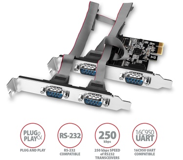 Axagon PCEA-PSN PCIe-Adapter mit 4x Seriell-Ports - ASIX AX99100 Chipsatz