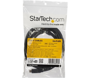 Startech.com USB-C naar USB-C kabel met 5A/100W Power Delivery M/M 3 m USB 2.0 USB-IF certificatie