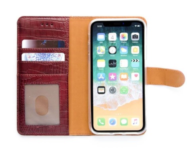 Krokodillen design Lederen Bookcase hoesje voor de Apple iPhone X - Bordeauxrood (Apple iPhone X) Bordeaux Rood