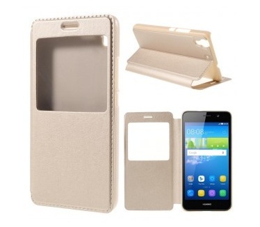 qMust Window Cover Huawei Y6 - hoes met zichtvenster - Goud