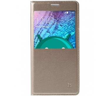 Samsung Galaxy J5 Window View Flip Hoesje Goud