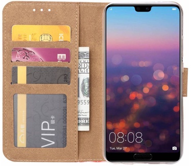 Flamingo print lederen Bookcase hoesje voor de Huawei P20 Lite - Wit (Huawei P20 Lite) Wit