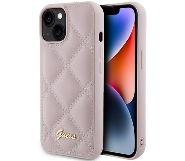 Guess Quilted Metal Logo Back Case - iPhone 15 (6.1") - Roze Roze