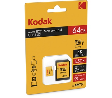 Kodak microSDXC 64GB Class 10 UHS-1 U3 met adapter