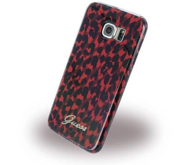 Guess Originele Animalier Leopard Hard TPU Back Cover Hoesje voor de Samsung Galaxy S6 Edge - Rood (S6 Edge) Rood