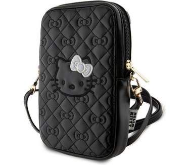 Hello Kitty Quilted Heuptas met Riem (Scherm tot 7 Inch) - Zwart Zwart