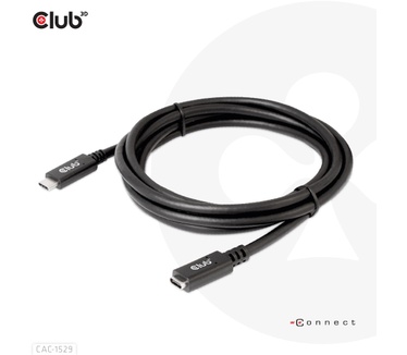Club 3D USB Gen1 Type-C Extensie kabel 5Gbps 60W(20V/3A) 4K60Hz M/F 2m/6.56ft
