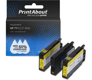 PrintAbout Huismerk HP 711 (CZ136A) Inktcartridge Geel Voordeelbundel 3-pack