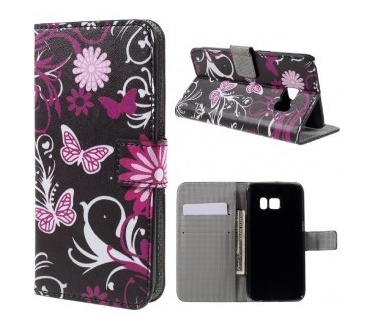 qMust Samsung Galaxy S7 Wallet Case - hoesje met stand - Butterfly Flowers