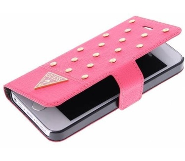 Guess Originele Tessi Folio Bookcase hoesje met Gouden Studs voor de Apple iPhone 5 / 5S / SE - Roze (iPhone 5 / 5S / SE) Roze