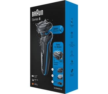 Braun Series 5 50-B4650cs Scheerapparaat Met Oplaadstandaard, 2 EasyClick-opzetstukken, Blauw