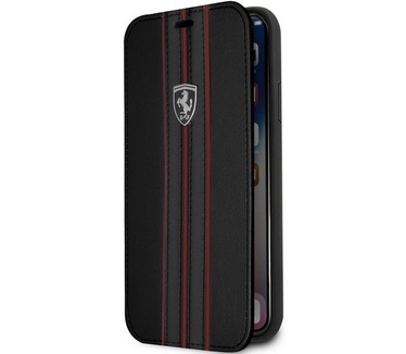 Ferrari Vertical Stripe PU Leren Case Apple iPhone X (5.8") Zwart  Zwart