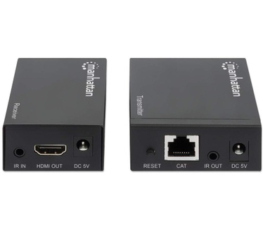 Manhattan HDMI 1080p over Ethernet Extender Kit, Up to 50m with Single Cat6 Cable, Tx & Rx Modules, IR Support (Euro 2-pin plug)