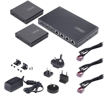 Startech.com 4-Port HDMI Extender en Splitter Over CAT6, 4K 60Hz, Tot 70m, 1x4 HDMI over Ethernet Distributie Kit met IR en Power Over Cable