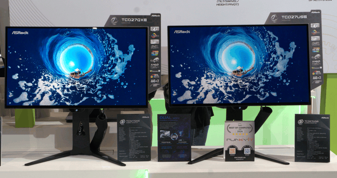 ASRock Taichi TCO27USB (rechts) naast tandemwoledmonitor met witte pixel