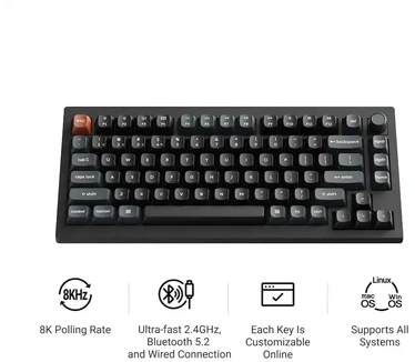 Keychron V1 Ultra 8K 75% Wireless Hot-Swap RGB Red Switch Black