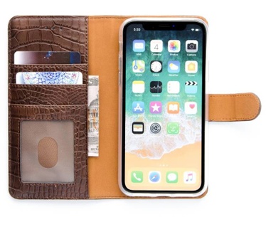 Krokodillen design Lederen Bookcase hoesje voor de Apple iPhone X - Bruin (Apple iPhone X) Bruin