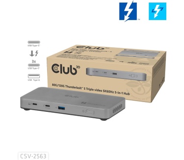 Club 3D CLUB3D CSV-2563 5-1 Thunderbolt™ 5 Hub Triple video 5K60Hz Thunderbolt™ Share Certifi ed 180W