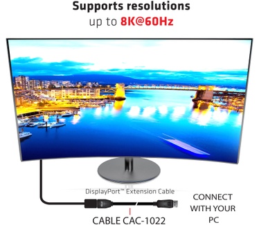 Club 3D DisplayPort 1.4 HBR3 Extension Cable 8K60Hz M/F 2m/6.56ft Zwart