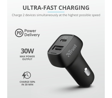 Trust Qmax 30W Ultra-Fast USB-C & USB Car Charger with PD