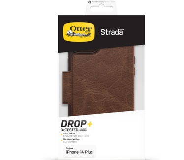 Otterbox OtterBox Strada-hoesje voor iPhone 14 Plus, schokbestendig, valbestendig, lederen folio met kaarthouder, 3x getest volgens militaire standaard, Espresso