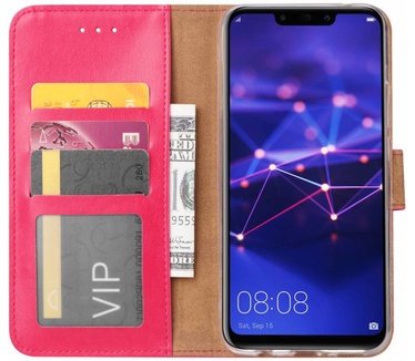 Luxe Lederen Bookcase hoesje voor de Huawei Mate 20 Lite - Roze (Huawei Mate 20 Lite) Roze