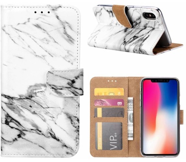 Marmer print lederen Bookcase hoesje voor de Apple iPhone X - Wit (Apple iPhone X) Wit