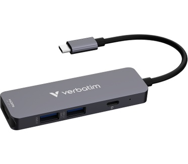 Verbatim USB-C essentiële multipoort hub 4 poorten: HDMI, USB-C PD, USB-A 3.2 Gen 1, USB-A