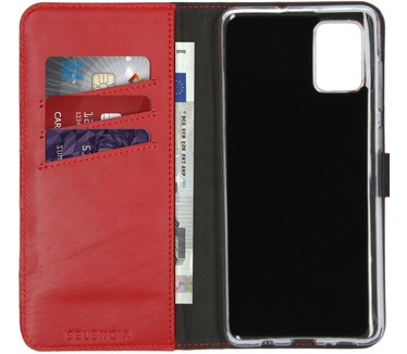 Selencia Echt Lederen Bookcase Samsung Galaxy A71 - Rood