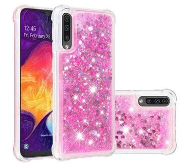 qMust Galaxy A50 Glitter Hoesje Rood Transparant