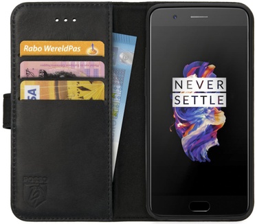 Rosso OnePlus 5 Hoesje Echt Leer Pasjes Book Case Zwart (5) Zwart