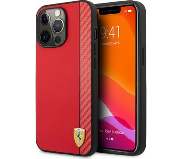 Ferrari Smooth Carbon Back Case - iPhone 13 Pro (6.1") - Rood Rood