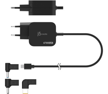 j5create JUP1565DCE3A-EN 67W GaN PD USB-C®-minioplader met 3 typen DC-connector - EU