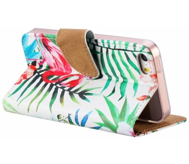 Flamingo print lederen Bookcase hoesje voor de Apple iPhone 5S - Wit (Apple iPhone 5S) Wit