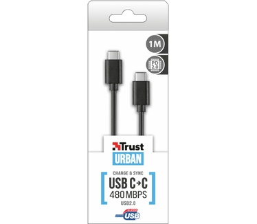 Trust 1m, 2xUSB2.0-C Zwart