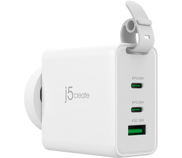 j5create 65 W GaN USB-C 3-poorts Traveler Charger met verwisselbare AC-stekkers en USB-C-kabel