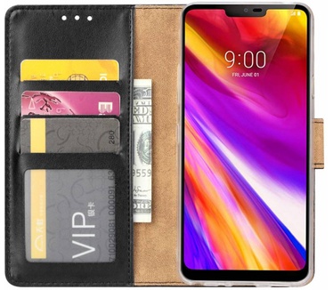 Luxe Lederen Bookcase hoesje voor de LG G7 ThinQ - Zwart (LG G7 ThinQ) Zwart