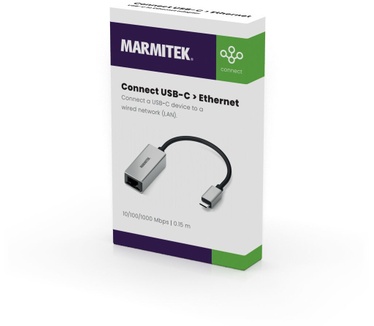 Marmitek USB-C naar Ethernet adapter 08373 Zilver, Zwart