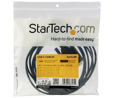 Startech.com 3 m USB-C naar DVI kabel 1920 x 1200 zwart