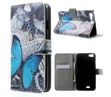 qMust Wiko Lenny Wallet Case met stand (Blue Butterfly)
