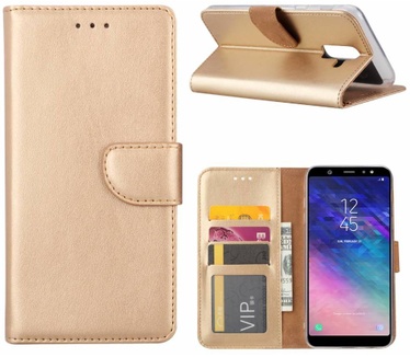 Luxe Lederen Bookcase hoesje voor de Samsung Galaxy A6 Plus 2018 - Goud (Samsung Galaxy A6 Plus 2018) Goud