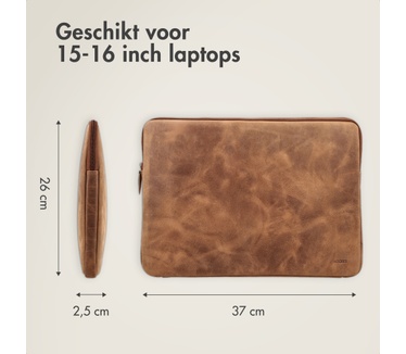 Accezz Leather Laptop hoes met rits 15-16 inch - Laptopsleeve - Cognac