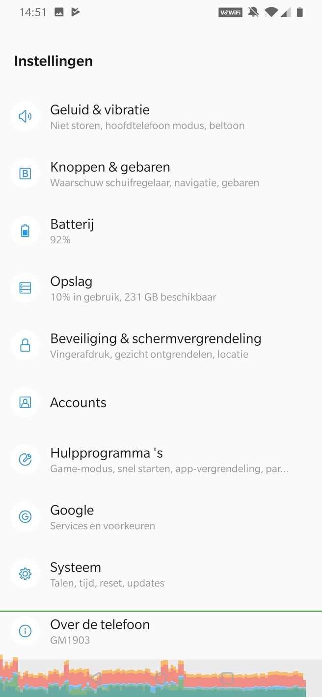 Gpu-renderprofiel van OnePlus 7, OxygenOS 9.5, Android Pie, mei 2019