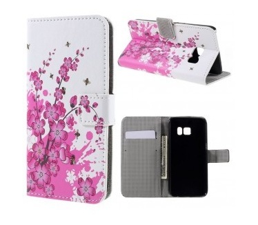 qMust Samsung Galaxy S7 Wallet Case - hoesje met stand - Pink Blossom