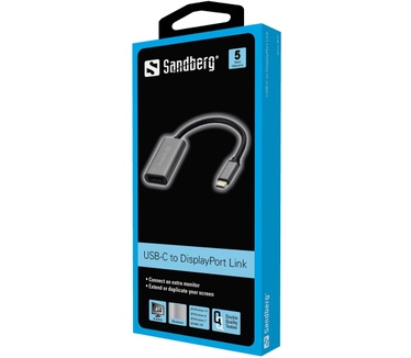 Sandberg USB-C to DisplayPort Link Grijs, Wit