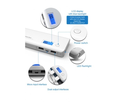 Pineng Pineng powerbank 10000mAh met LCD scherm, 2 telefoons tegelijk opladen en zaklamp