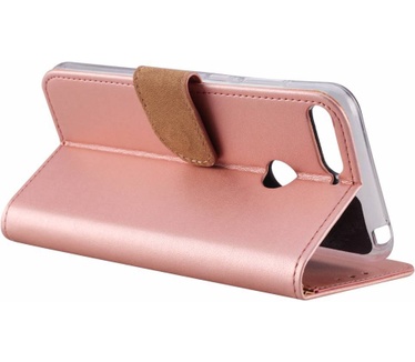 Luxe Lederen Bookcase hoesje voor de Huawei Y6 2018 - Metallic Roze (Huawei Y6 2018) Rosé Goud