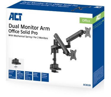 ACT Monitorarm office solid pro, mechanische veer, 2 monitoren