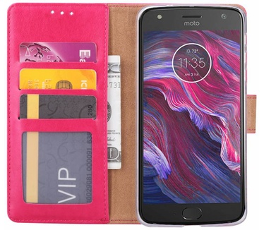 Luxe Lederen Bookcase hoesje voor de Motorola Moto X4 - Roze (Motorola Moto X4) Roze