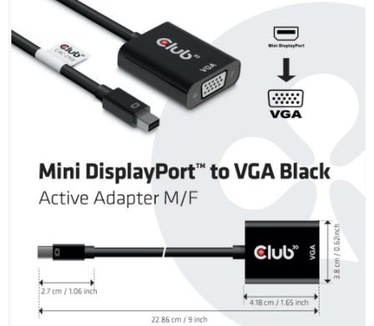 Club 3D MiniDisplayPort™ to VGA Black Active Adapter M/F